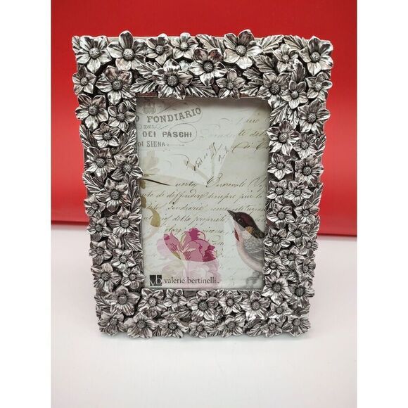 VALERIE BERTINELLI Silvertone Dimensional Flower Standing Frame Romantic Spring - Picture 1 of 5